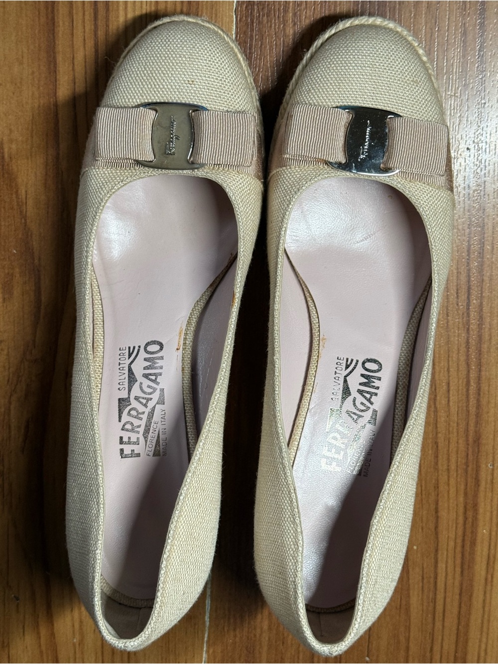 Salvatore Ferragamo Beige Canvas Espadrille Wedges - Picture 10 of 11